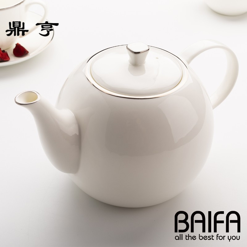 鼎亨欧式下午茶壶描白金骨瓷创意咖啡壶 家用速溶咖啡冲泡壶 定制