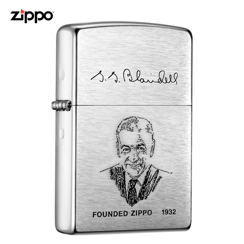 美国ZIPPO打火机 芝宝 创办人 拉丝镀铬 彩印200FL 煤油防风火机