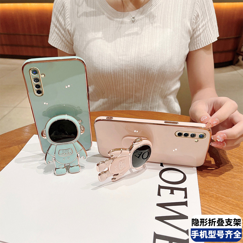 适用OPPOK5宇航员电镀网红折叠带支架手机壳可爱卡通PCNM00新款散热小清新耐脏保护套硅胶0pp0k5创意情侣年轻高清大图