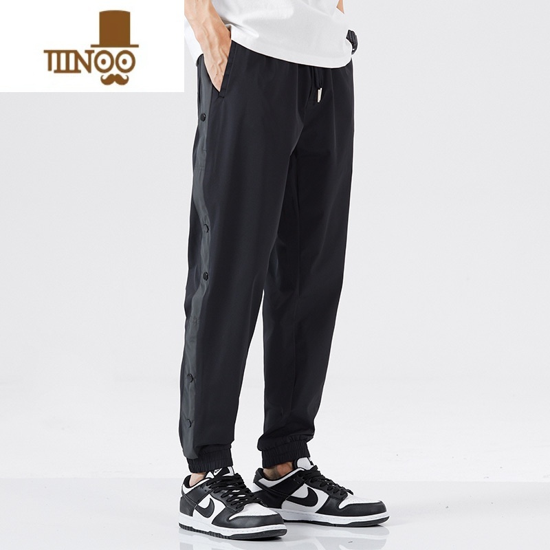 YANXU速干冰丝休闲裤男夏季薄款宽松加肥加大码束脚运动裤男士排扣裤运高清大图