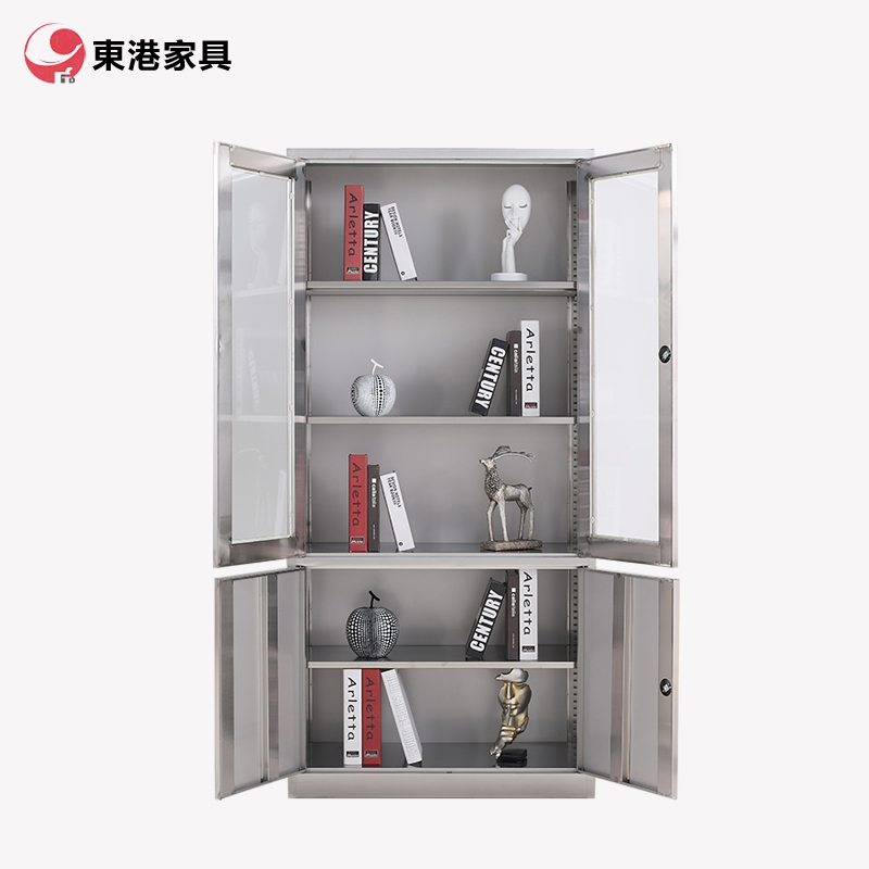 东港家具 不锈钢办公文件柜铁皮柜财务凭证资料柜档案柜玻璃储物书柜带锁抽屉可定制