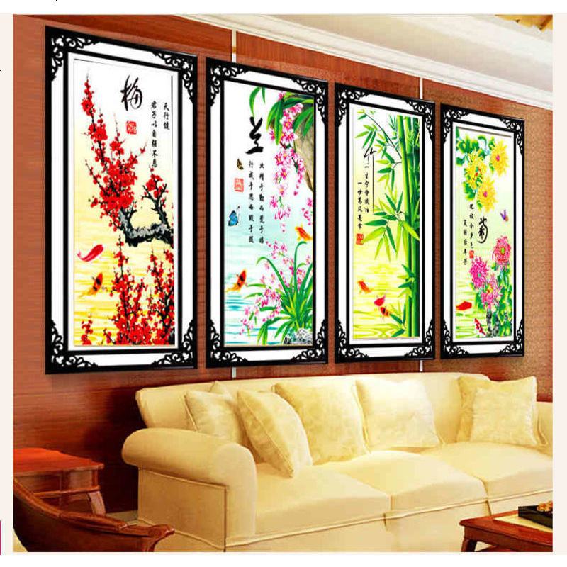 梅兰竹菊5d钻石画贴钻十字绣点钻新款客厅粘钻砖石秀简约现代挂画