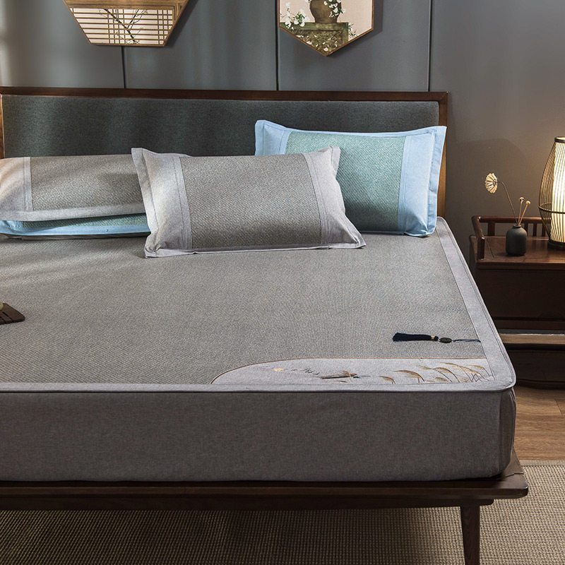 美帮汇藤席1.8m床冰凉席床笠款1.5折叠冰丝三件套夏季藤双面席子 大象灰-床笠款 1.5m（5英尺）床