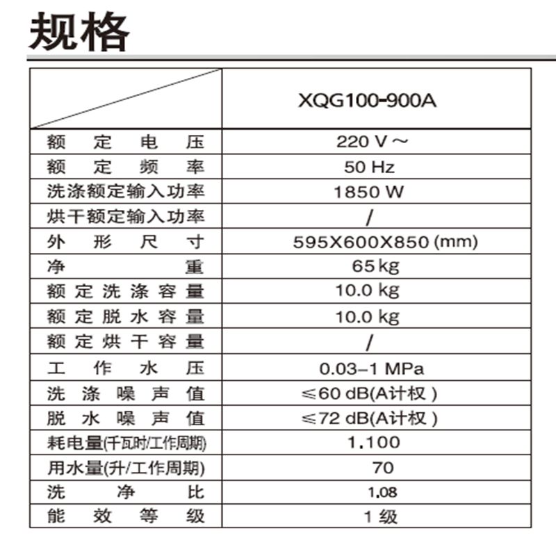 松下宁净2.0 滚筒洗衣机XQG100-900A高清大图