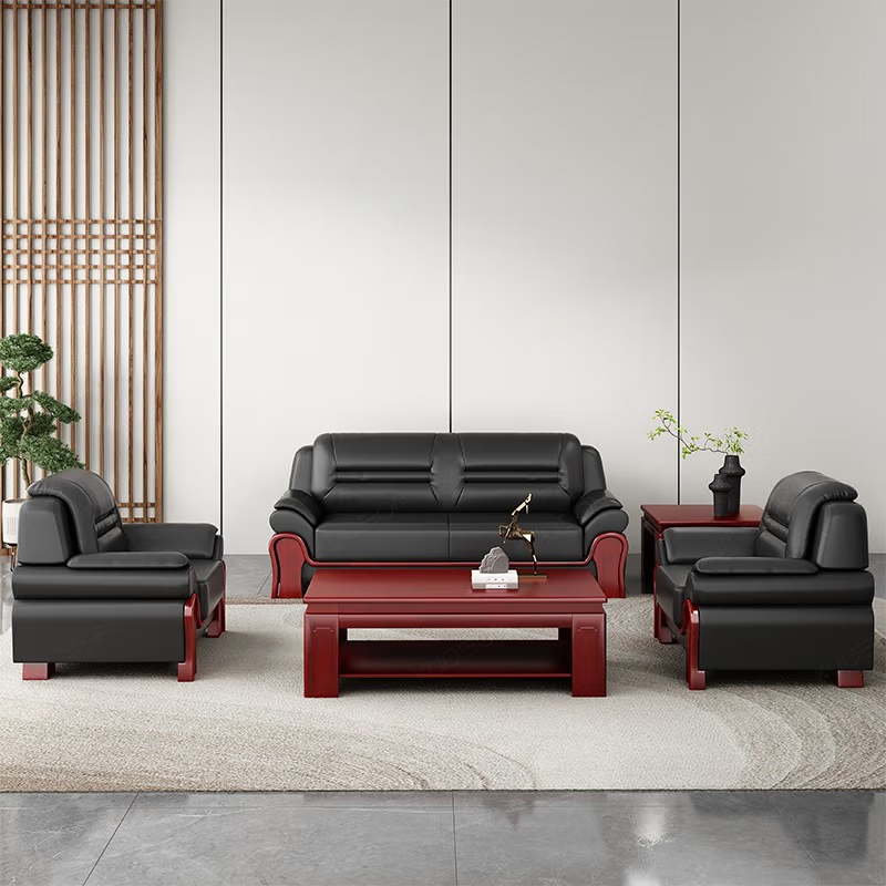 臻远 ZY5110349 办公室沙发简约商务沙发茶几组合休闲沙发 牛皮3+1+1高清大图
