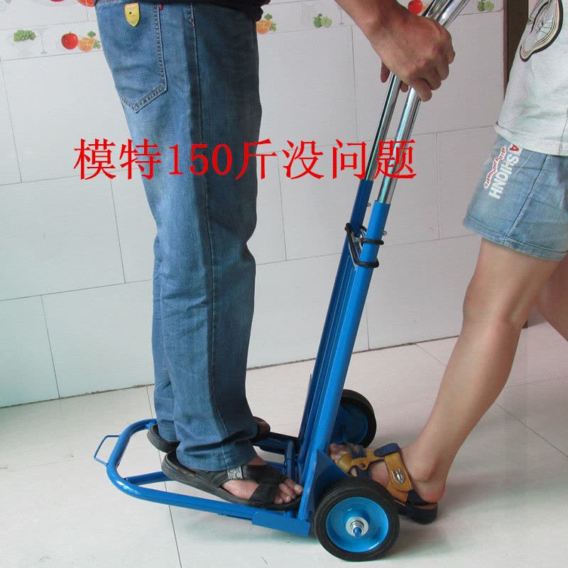 手拉车折叠便携行李车买菜车拉货车载重王小拉车小推车家用|中号方管橡胶轮加厚*+送2绳图片