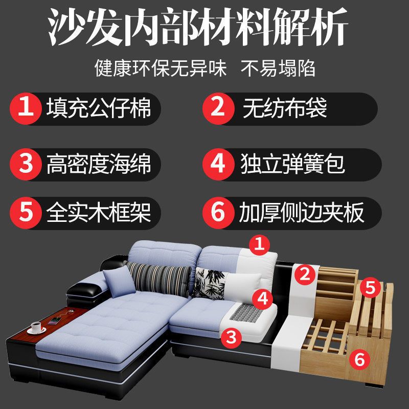 梵宜布艺沙发大小户型简约现代贵妃转角北欧皮布沙发家具组合