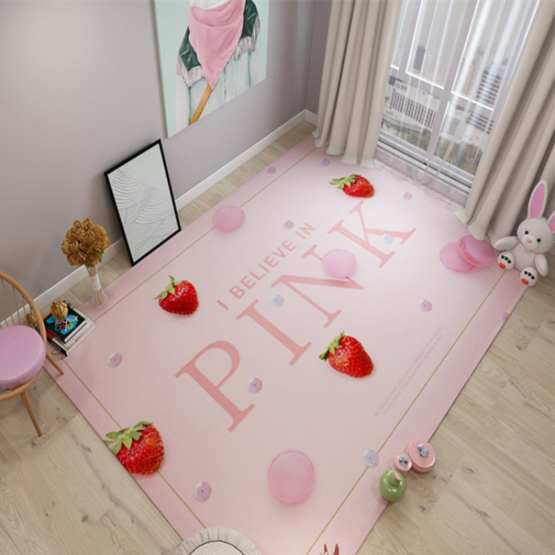 美帮汇北欧ins风少女 床边网红地毯卧室网红房间布置小地垫可睡可坐 红色可爱草莓 1.6&times;2.3米