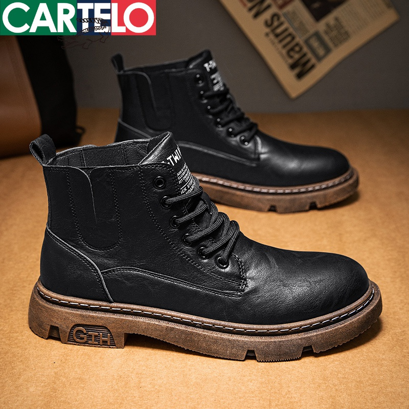 线下专柜同款卡帝乐鳄鱼cartelo新款时尚高帮马丁靴子男工装鞋靴休闲