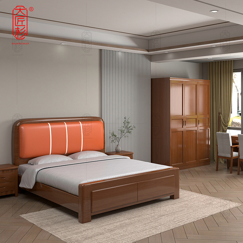 大匠杉 单人床实木床软包床 1200*2000mmDC382高清大图