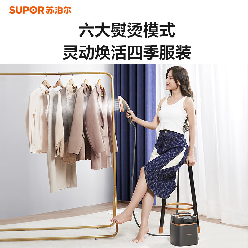 苏泊尔(SUPOR) 立式挂烫机家用蒸汽电熨斗双杆手持大功率可立可卧家用手持/挂式便携式烫衣机EGU-Y208A 深空灰高清大图