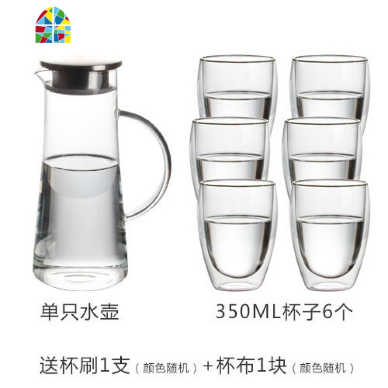玻璃热水壶冷水壶耐热凉水壶凉水杯果汁壶玻璃水壶水具套装 FENGHOU 单壶+6个350ML杯子