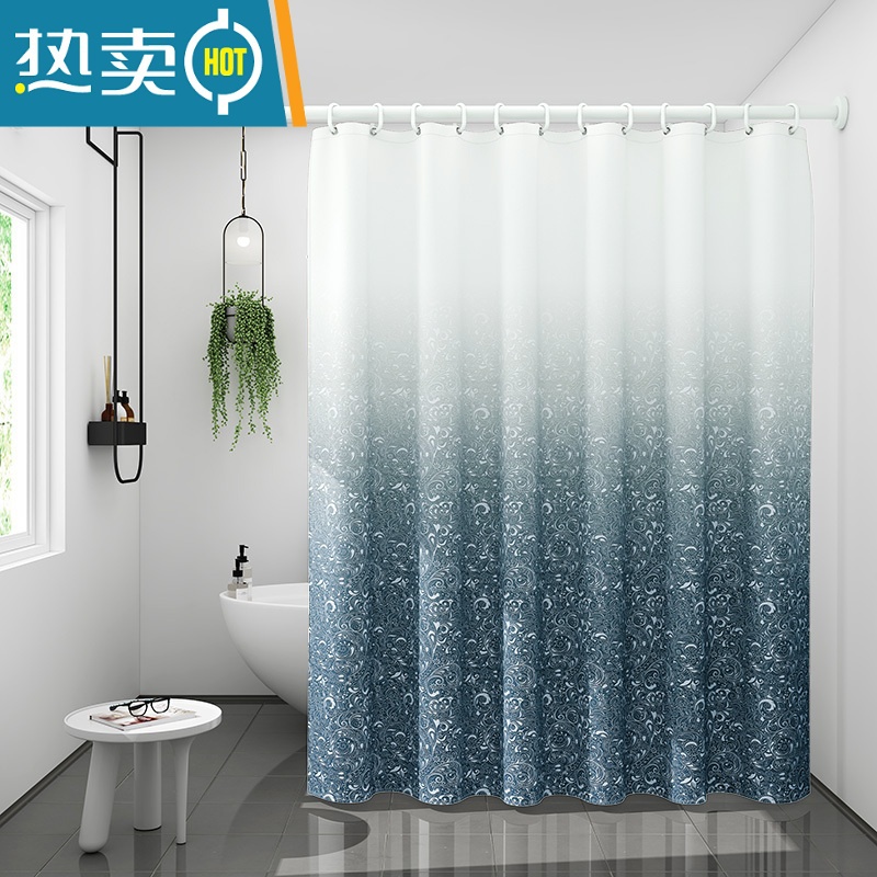 敬平浴室磁吸浴帘套装防水布卫生间帘子挡水隔断淋浴洗澡间免打孔高清大图