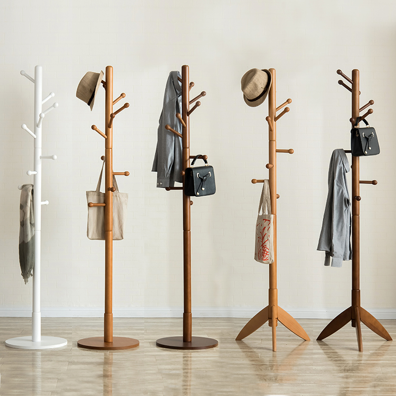 越茂实木衣帽架落地衣架卧室衣服架简易单杆式客厅门厅创意挂衣架高清大图