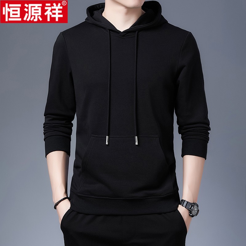 恒源祥卫衣男春秋薄款男士长袖T恤宽松连帽中年男装运动休闲上衣高清大图
