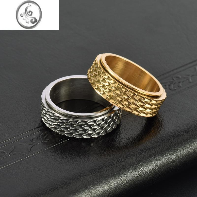 jimi复古霸气男潮钛钢龙鳞可旋转戒指个性简约男士指环单身食指环配饰