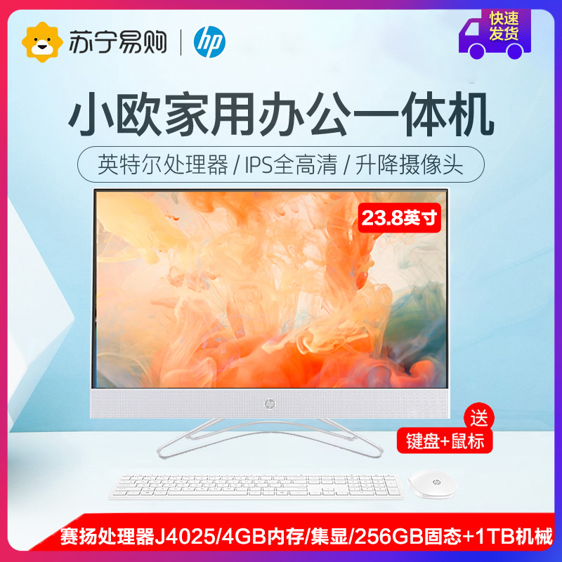 惠普HP小欧高清一体机电脑23.8英寸因特尔双核4G内存256G固态1TB机械集成显卡无线蓝牙三年上门IPS高色域