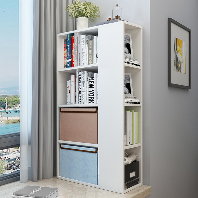 置物架书架小书柜榻榻米柜卧室简约落地组合4层飘窗柜2只收纳箱视频