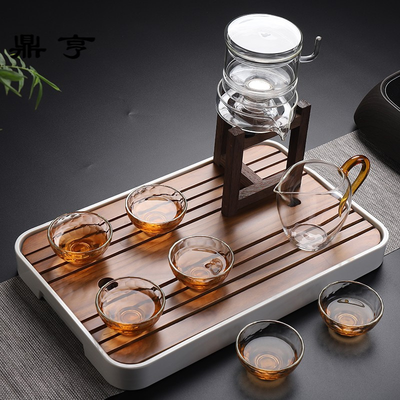 鼎亨日式懒人石磨茶具套装 家用 简约玻璃时来运转半自动功夫茶壶