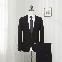 伴郎套装西服商务男士西装韩版修身开叉正装婚礼西服套西 170 黑色