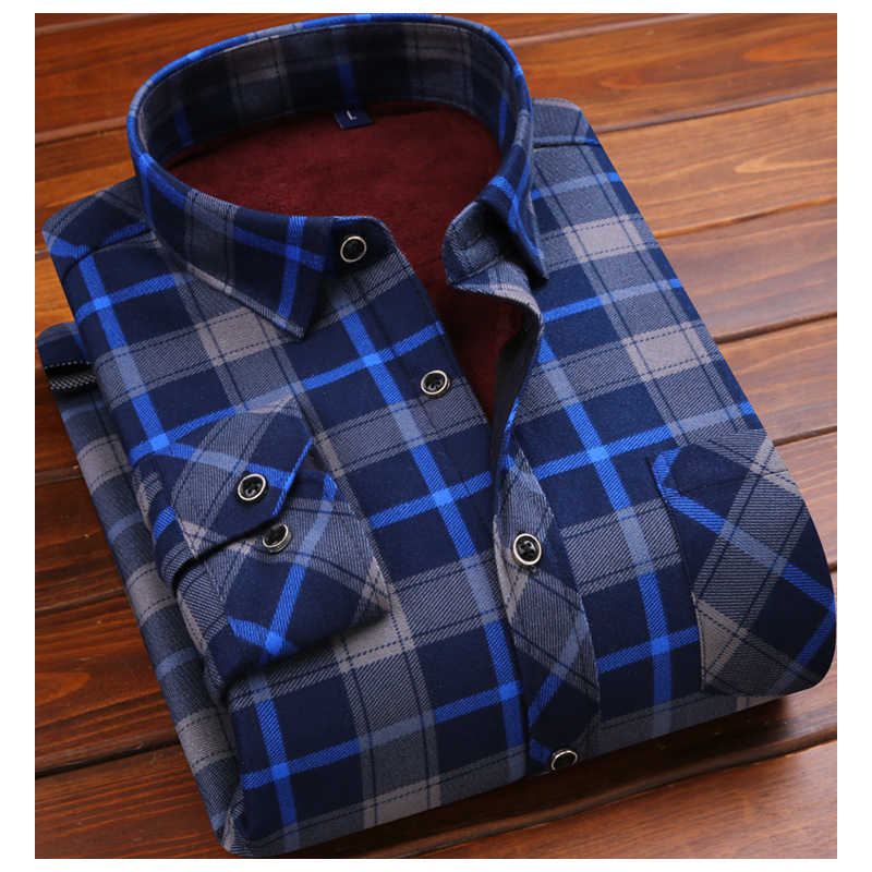 冬季新款保暖衬衫男长袖加绒加厚磨毛冬季格子衬衣修身韩版寸衫潮