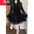 YIBUSHENG松本初恋少女风短裙女春季收腰绑带设计感白色A字连衣裙丧收 M推荐100-110斤 黑色短裙