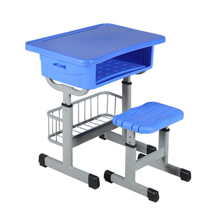 文灵中小学生培训补习班学习桌学校写字桌套管升降塑钢课桌椅 带篮套管方凳深蓝