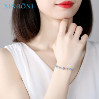 鑫铂尼925银四叶草手链经典海洋之心时尚生日七夕情人节礼物送女友老婆珠宝首饰银饰饰品平安夜圣诞节