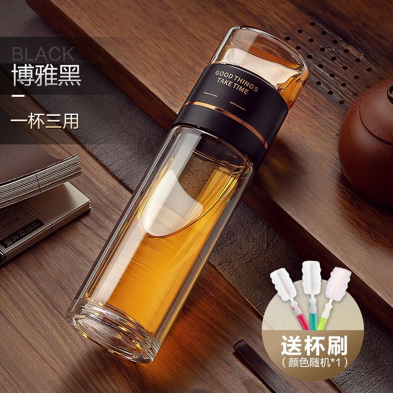 家柏饰(CORATED)茶水分离双层玻璃杯男透明泡茶杯过滤便携过滤茶杯杯子水杯 深邃蓝保温杯(杯身316不锈钢)高清大图