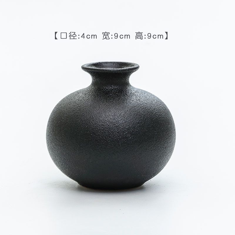 天天特价 套组4个装水培花器日式陶瓷花器粗陶花瓶现代插花小摆件 粗陶款式一(黑色)