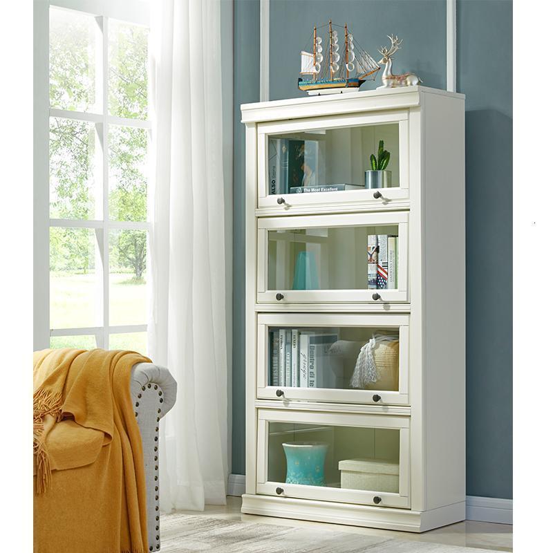 森美人美式书柜书架置物架组合柜子轻奢实木落地客厅柜带玻璃多层 四层60cm白色--长600X深325X高15800.6-0