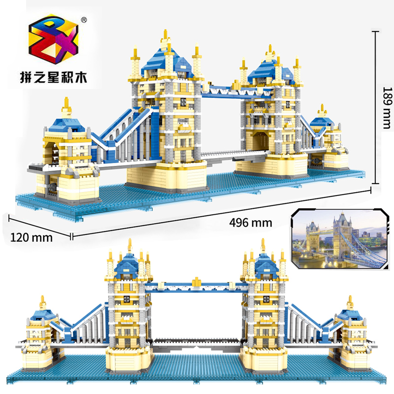 微积木小颗粒兼容乐高钻石拼装模型玩具成年高难度拼图世界建筑 灰色伦敦塔桥3800片