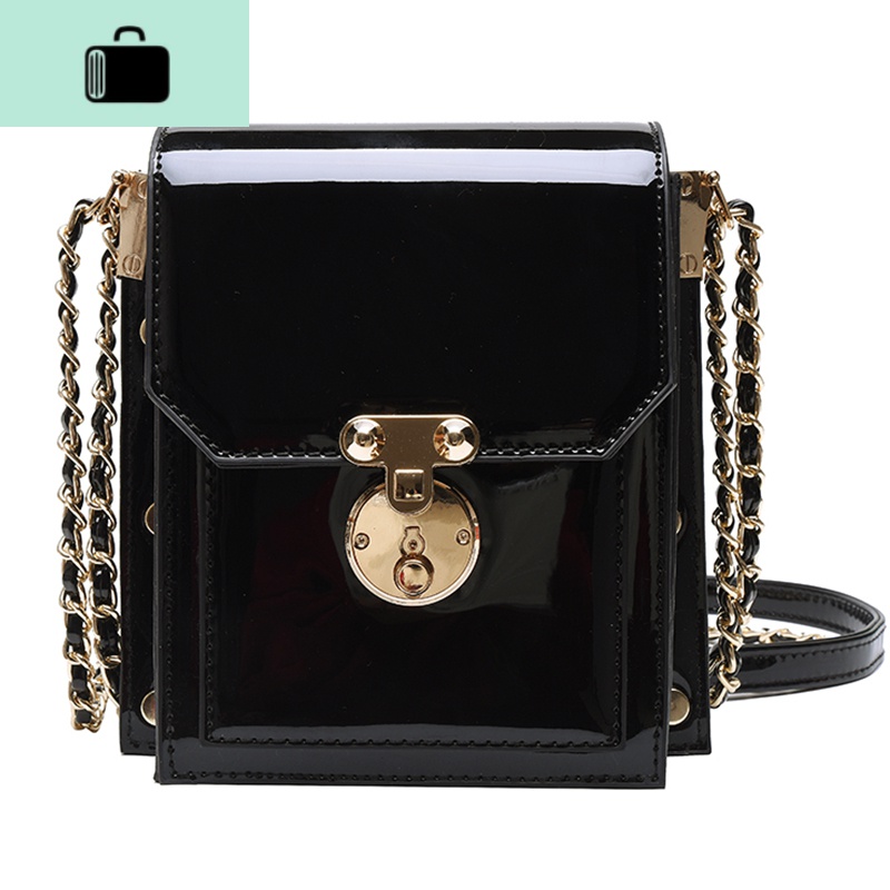 ins超火漆皮亮面包包女2020新款韩版时尚百搭链条单肩斜挎水桶包NEWLAKE高清大图