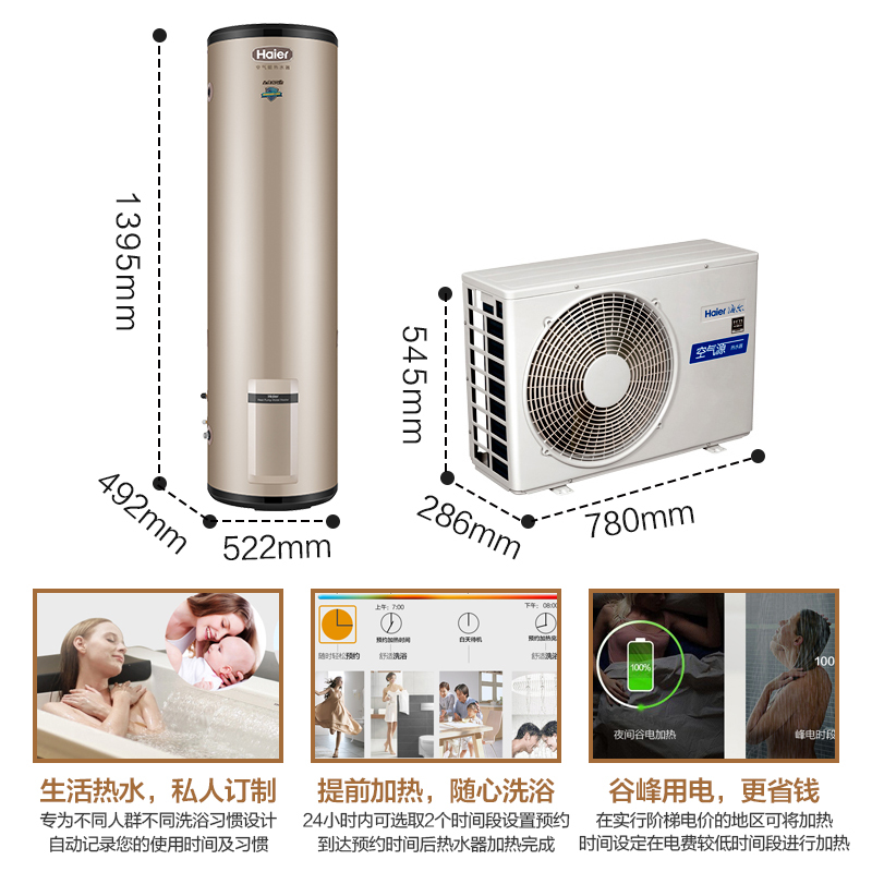 Haier/海尔 空气能 热泵 热水器 KF70/150-BeⅢ 节电量显示 全维超导换热 整机保修10年