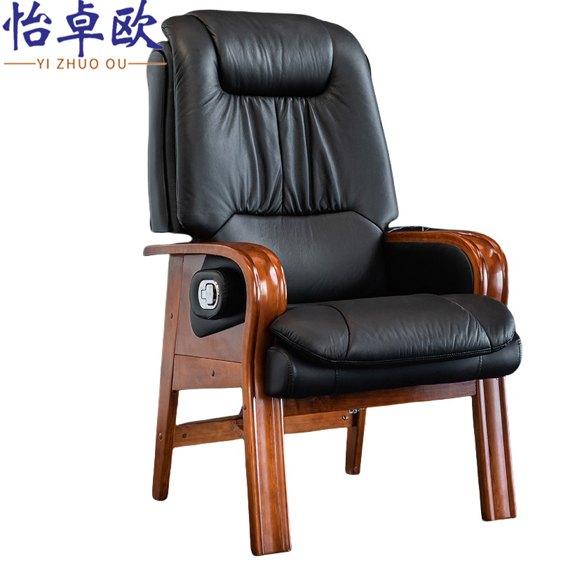 怡卓欧老板椅实木脚把高清大图