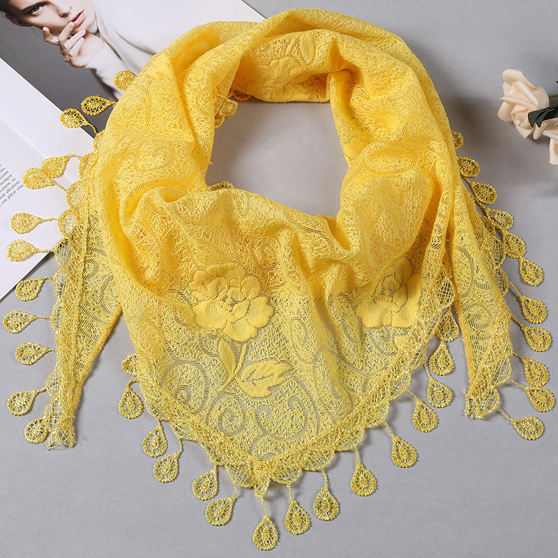 盛世尼曼新款春秋丝巾女三角巾韩版百搭装饰围脖绣花流苏镂空蕾丝围巾
