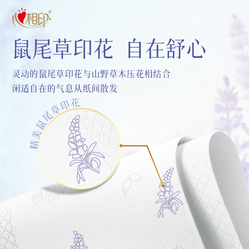 心相印DT42080向野而生80抽18包四层塑装面巾纸(鼠尾草印花)M码高清大图