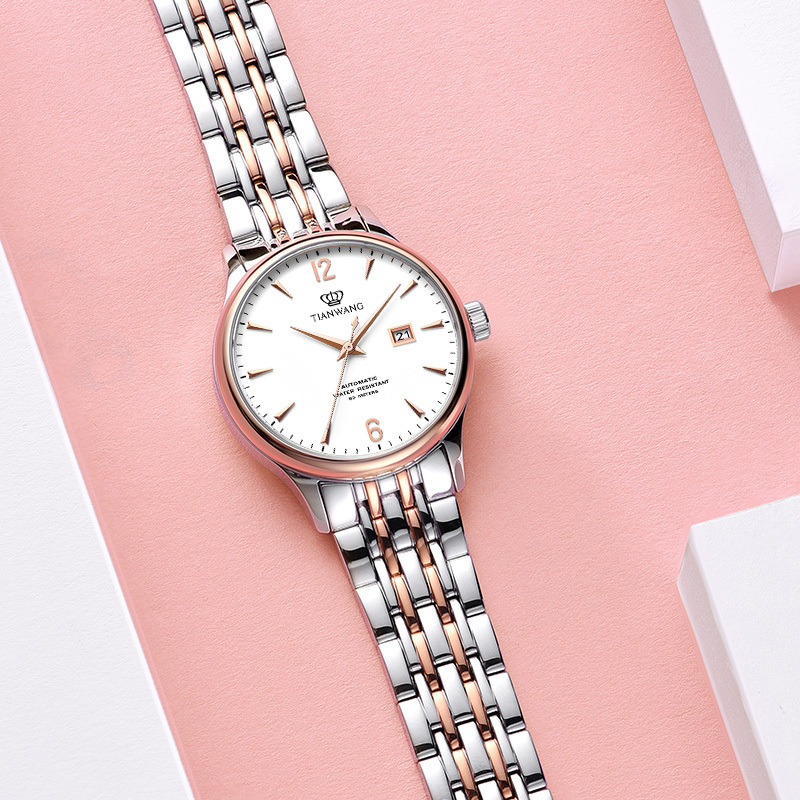 天王表tianwang女表正品时尚休闲女表防水机械表钢带女士手表生日礼物