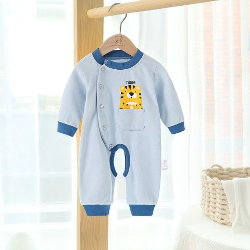咔咔熊猫婴儿衣服长袖连体衣爬爬服男春秋新生春装女宝宝幼儿1岁 蓝色老虎 59cm