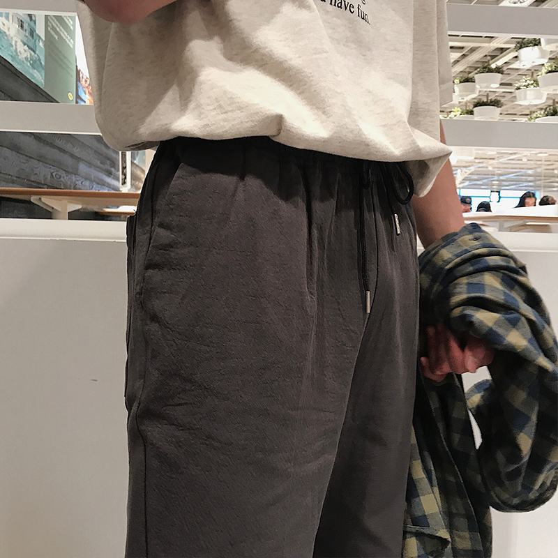 夏季薄款九分裤男纯色简约阔腿休闲裤男直筒百搭潮男裤子青年