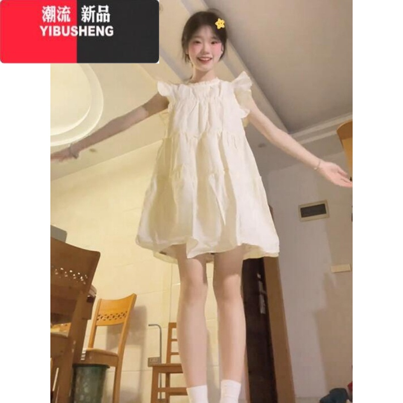 YIBUSHENG法式甜美风飞飞袖连衣裙女季2024新款小个子初恋娃娃裙蛋糕短裙