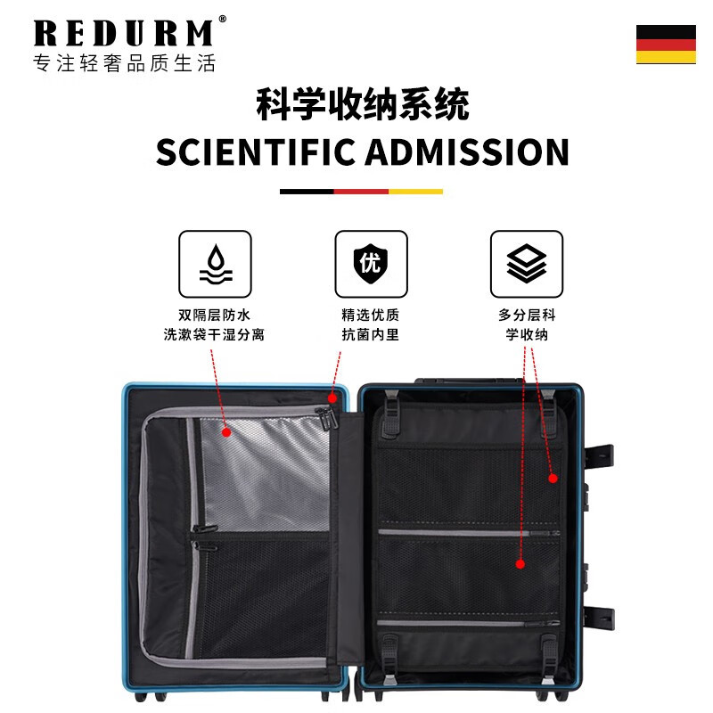 瑞德姆(REDURM)行李箱拉杆箱铝镁合金大容量箱铝框旅行箱密码箱万向轮 时空银 -豪华款航空级铝合金硬箱 20英寸高清大图