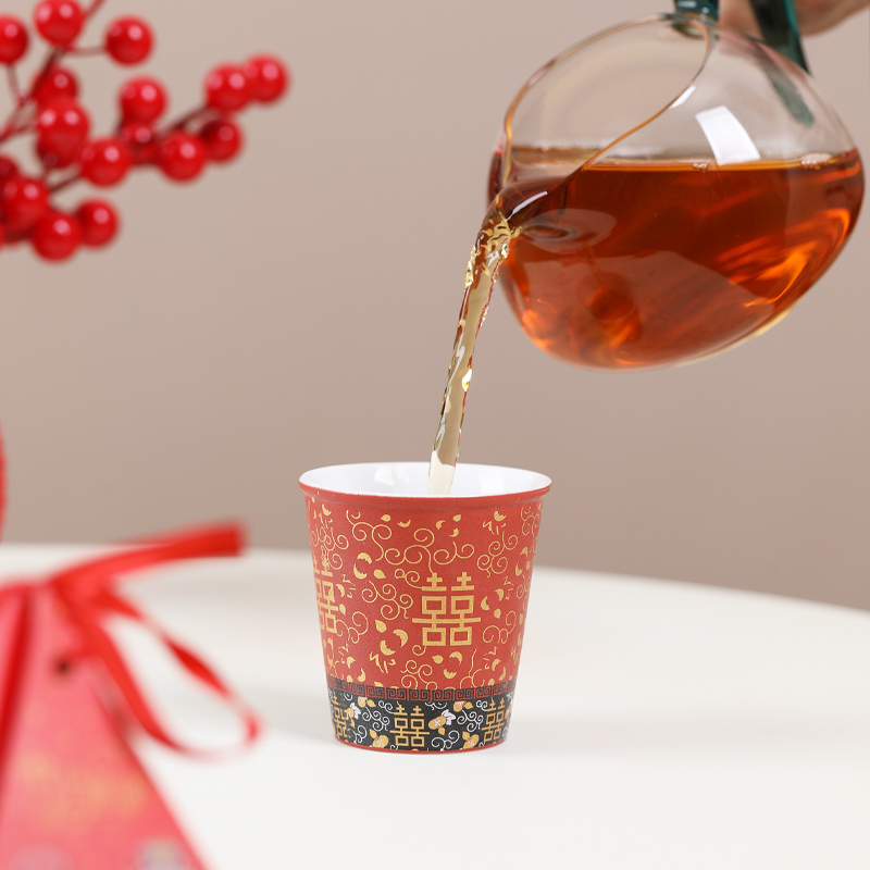 MULTIPOTENT功夫茶杯陶瓷婚庆中国红吾家有喜泡茶杯主人杯单杯婚宴喜庆茶杯