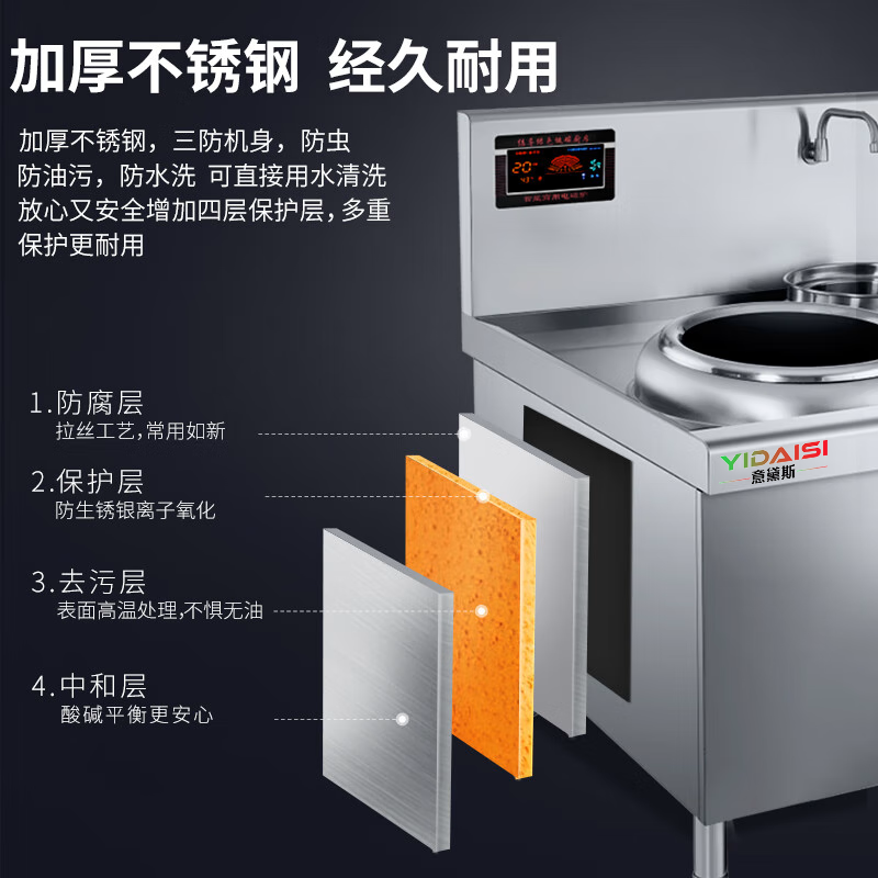 意黛斯(YIDAISI)商用电磁炉双头单尾15kw*2灶台小炒炉 食堂电灶台电炒炉 YDS-DCXCZ40-15*2SD