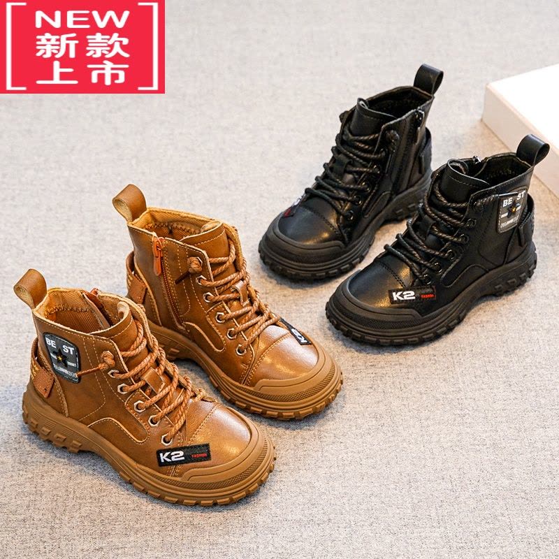 可莉允男童马丁靴2022秋冬新款加绒二棉靴子雪地靴冬季童鞋儿童棉鞋图片