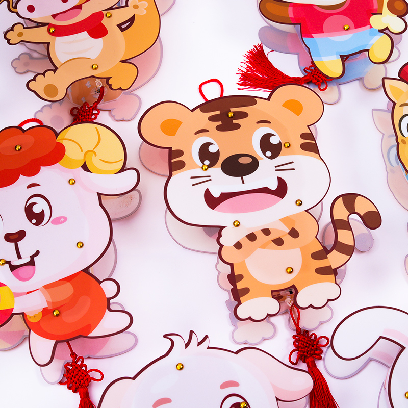 元旦灯笼玩具幼儿园儿童卡通diy手工灯制作材料手提发光小灯笼 卡通