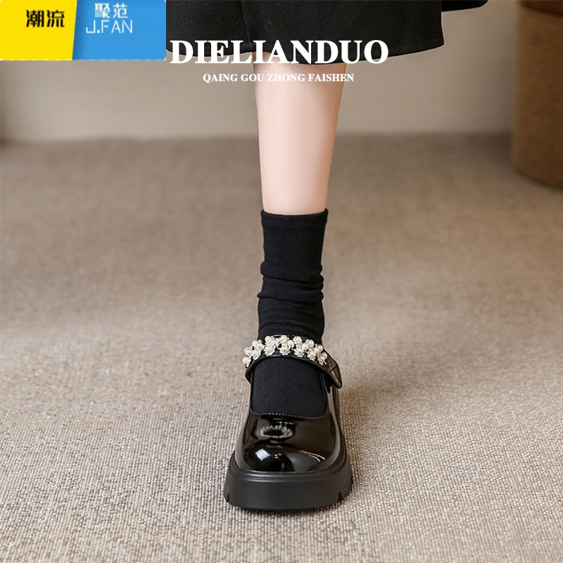 聚范玛丽珍小皮鞋女款2024新款夏季厚底女鞋子百搭黑色单鞋粗跟高跟鞋高清大图