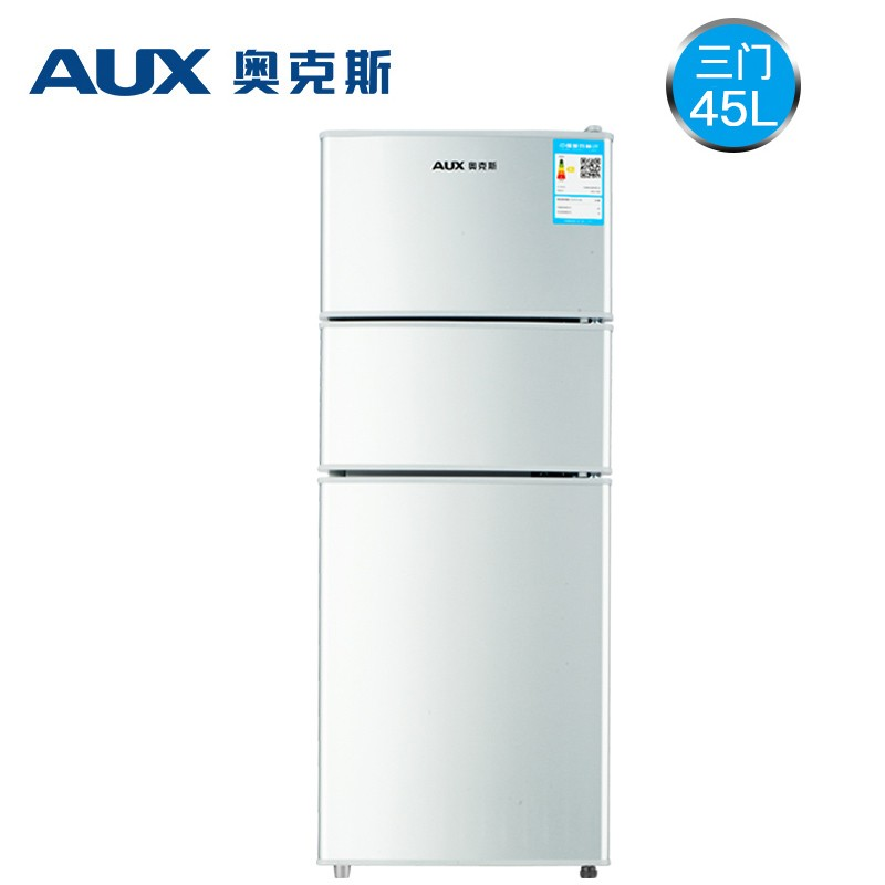 金色 奥克斯(AUX) 三门小型迷你电冰箱 中门软冷冻宿舍家用冷藏冷冻节能低噪冰箱