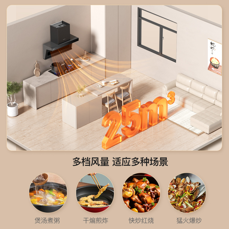 华帝百得(BEST)油烟机家用顶侧双吸抽油烟机E646 25立方大吸力自动清洗挥手智控 烟灶联动