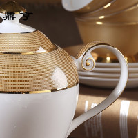 鼎亨土豪金欧式骨瓷手冲咖啡壶奶茶壶家用陶瓷咖啡壶咖啡器具凉水